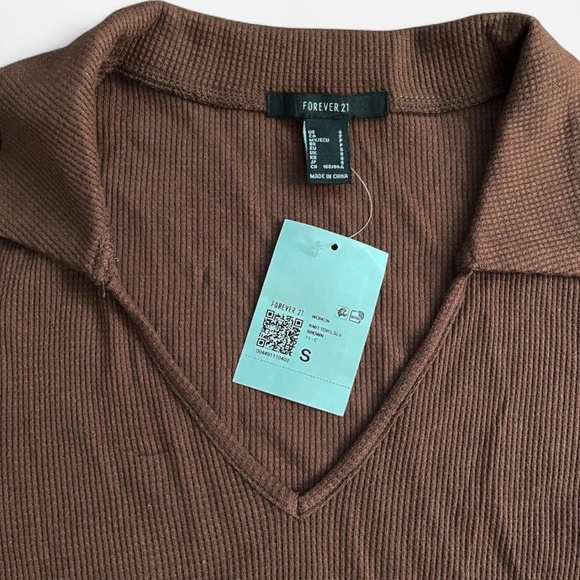 NWT Forever 21 brown collared long sleeve top - Picture 2 of 2